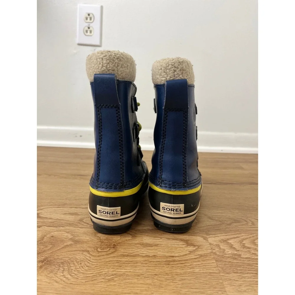 Sorel Winter Waterproof Snow Boots Kids 1 Navy Blue Yellow Yoot Pac NY1443-591